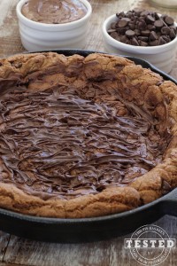 Chocolate Hazelnut Skillet Cookie - This is the BEST chocolate cookie I have ever had the pleasure of eating! #Nutella #Chocolate #Cookie #Recipe