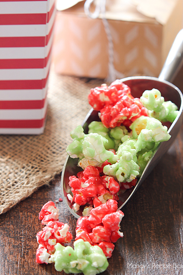 Kool-Aid Popcorn - This is a fun, easy treat to make for and with your kids! The red and green colors are perfect for the holiday season. Kool-Aid has so many flavors the possibilities are endless. Blue for frozen themed popcorn, red and pink for Valentines's Day, green for St. Patrick's day or several light colors to celebrate spring. Popcorn balls would also be fun to make.