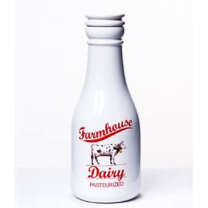 Vintage Style Stoneware Milk Bottle with Cap, Use As Creamer, Vase, Decorative, 9.25"