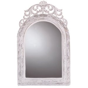 Distress Distressed Finish White Wood Frame Wall Mirror [Kitchen]
