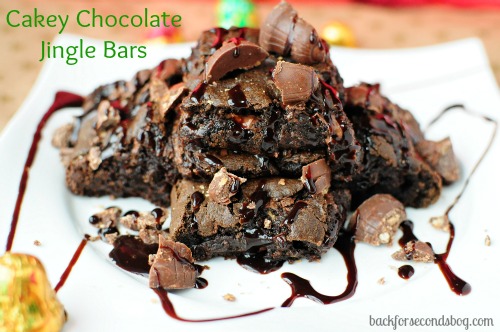 Chocolate Cakey Jingle Bars @BackForSeconds #chocolate #brownie #candy