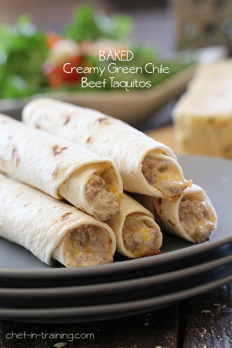 Baked Creamy Green Chile Beef Taquitos from chef-in-training.com ...Tastes like a million bucks but requires hardly any effort to make! Totally my kind of meal!