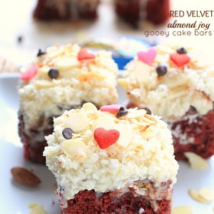 Red Velvet Almond Joy Gooey Cake Bars