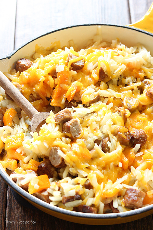 Cheesy Hash Browns and Sausage Skillet